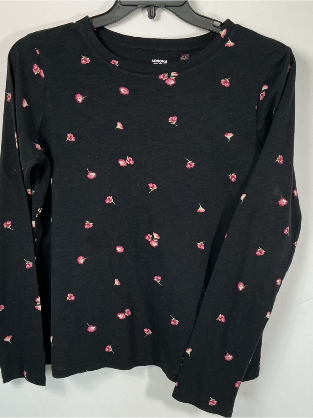 Sonoma Black Long Sleeve Tee with Small Pink Floral Print